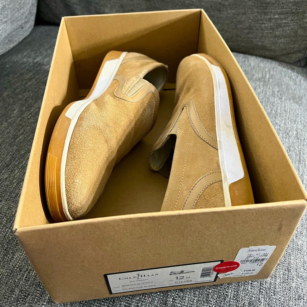 Cole Haan size 12 tan suede slip on SUPER comfy! Perfect like new condition!